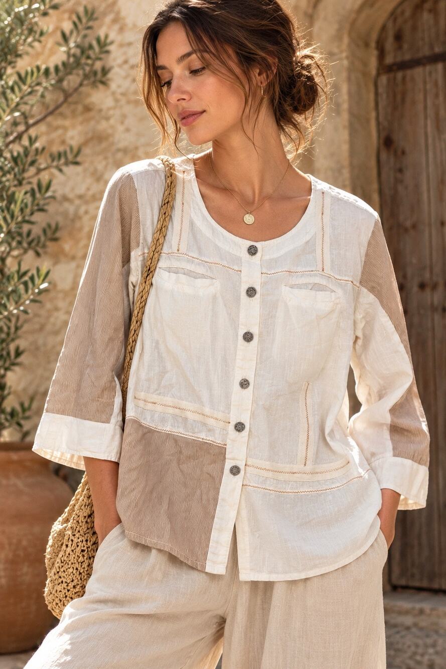 Parsley & Sage XL 100% Cotton Patchwork Jacket Boho Lagenlook Artisan Coastal